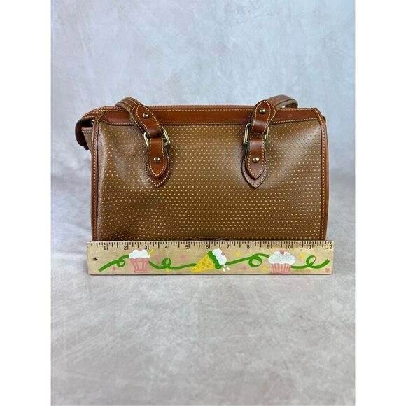 90s Dooney & Bourke Cabriolet British Brown Perforated Leather Satchel Shoulder - Picture 6 of 10